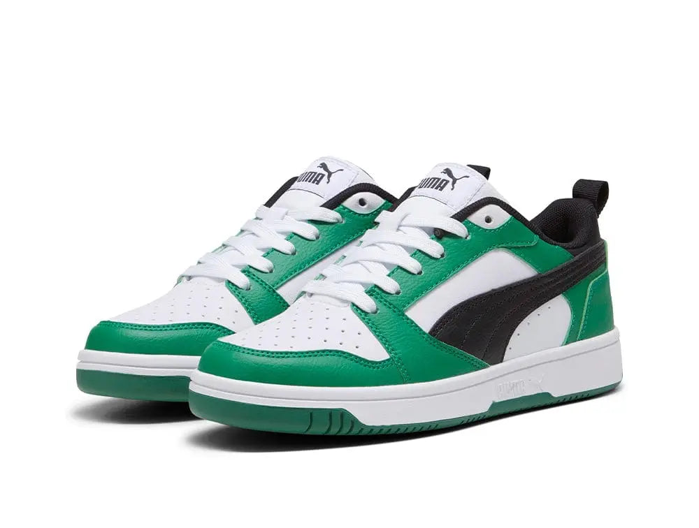 Zapatilla Puma Rebound V6 Niños Blanco - Negro - Verde