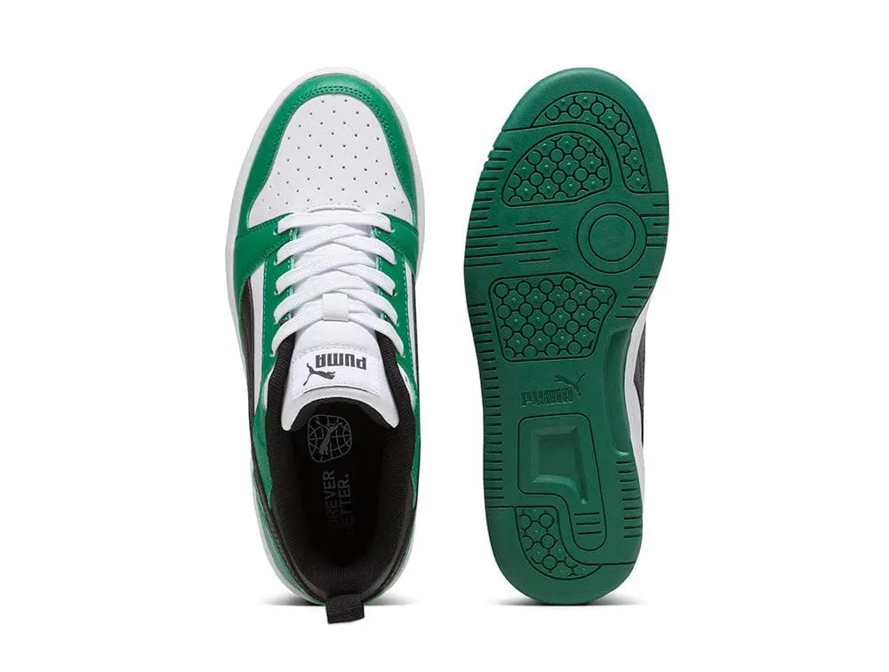 Zapatilla Puma Rebound V6 Niños Blanco - Negro - Verde